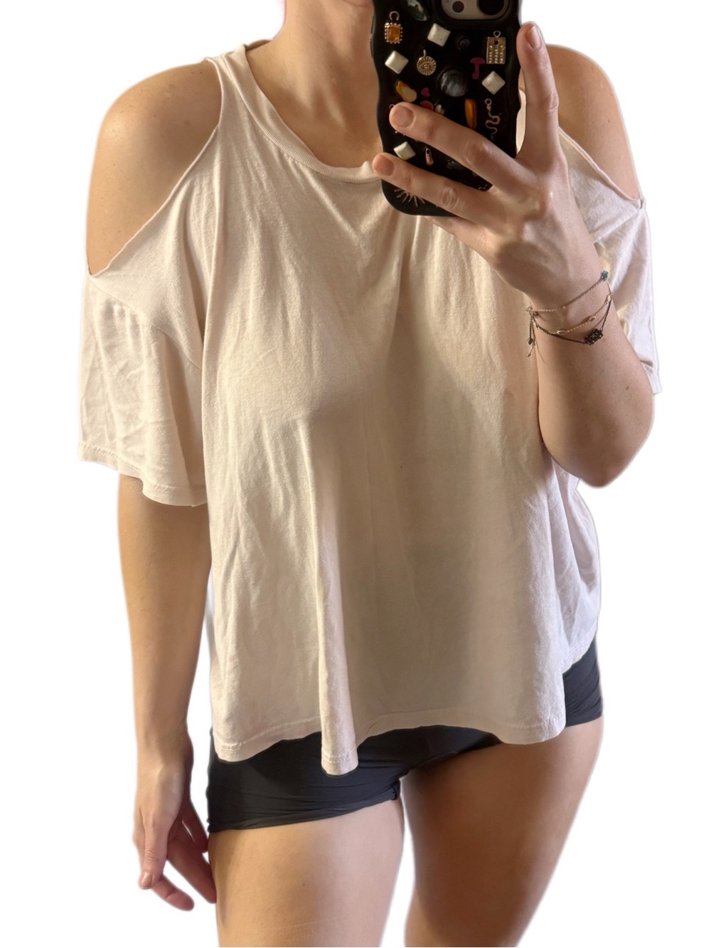 100% cotton vintage open shoulder cut out  Short Sleeve Tee t shirt sz XL CROP
